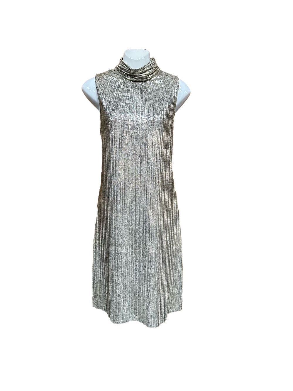 Laura soft gold mock neck party dress Size 10 sleeveless lined Metallic